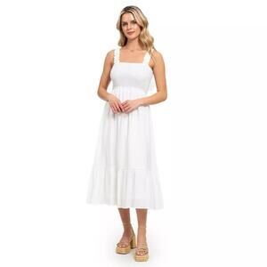 August Sky Womens White Smocked Wide Strap Sleeveless Maxi Dress S